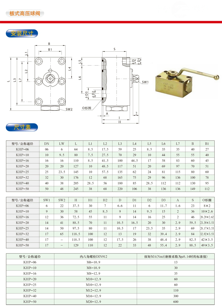 KHP（PKH）系列板式球閥結(jié)構(gòu)圖與尺寸表