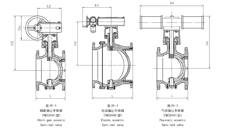 偏心半球閥,PBQ340H偏心半球閥結構圖及尺寸表